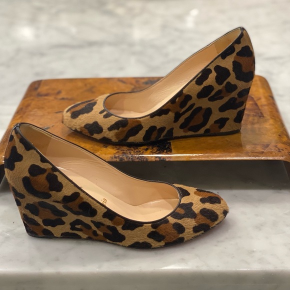 Pony Hair Christian Loubatin Melisa Leopard Wedge Pumps SZ 39/ 9 EUC! - Picture 1 of 10
